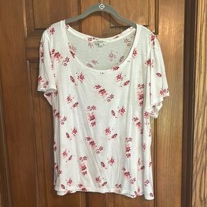 Lucky Brand White Cream Relaxed Short Sleeve Tee